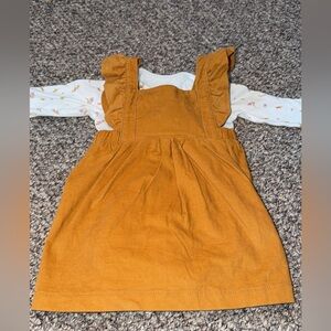 Carter's White Floral Print Bodysuit with Mustard Corduroy Dress